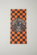 Oranje en zwart geblokt colletje met Harley-Davidson Texel badge design