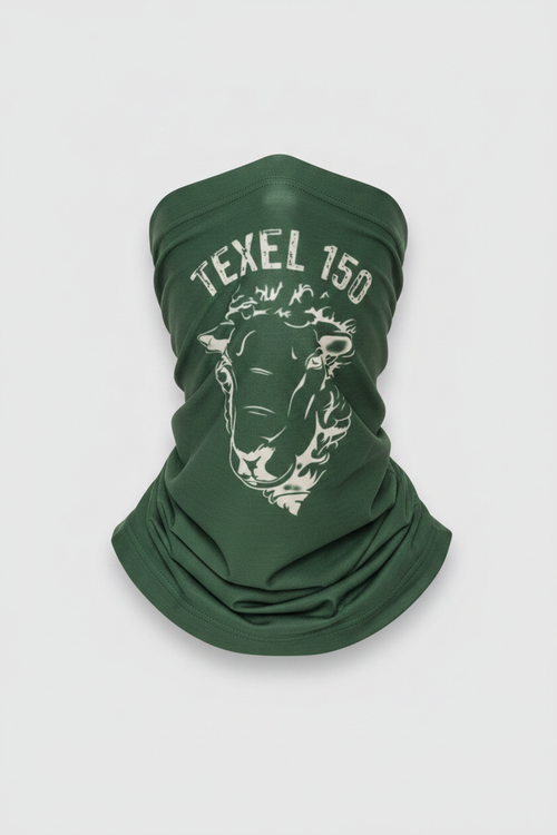 Groen colletje met Texel 150 opdruk en schaapskop